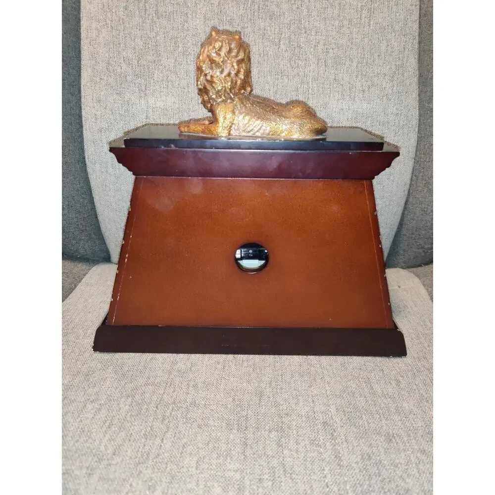 Vintage Wood Mantle Lion Clock Decorative Piece Only Clock Does Not Function